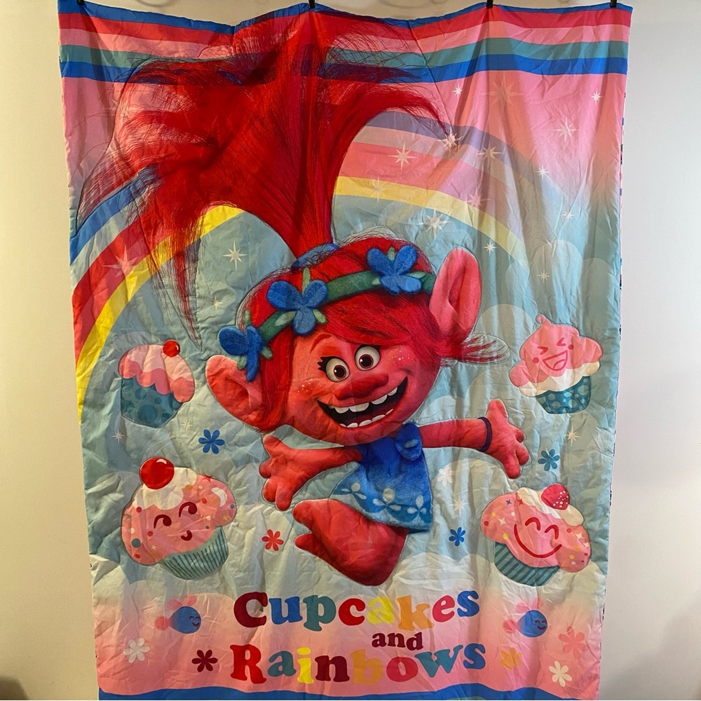 Dreamworks Trolls Cupcakes and Rainbows Toddler Bed Blanket, Fitted & Flat Sheet